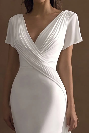 Ivory Mermaid V-Neck Ruched Engagement Dress
